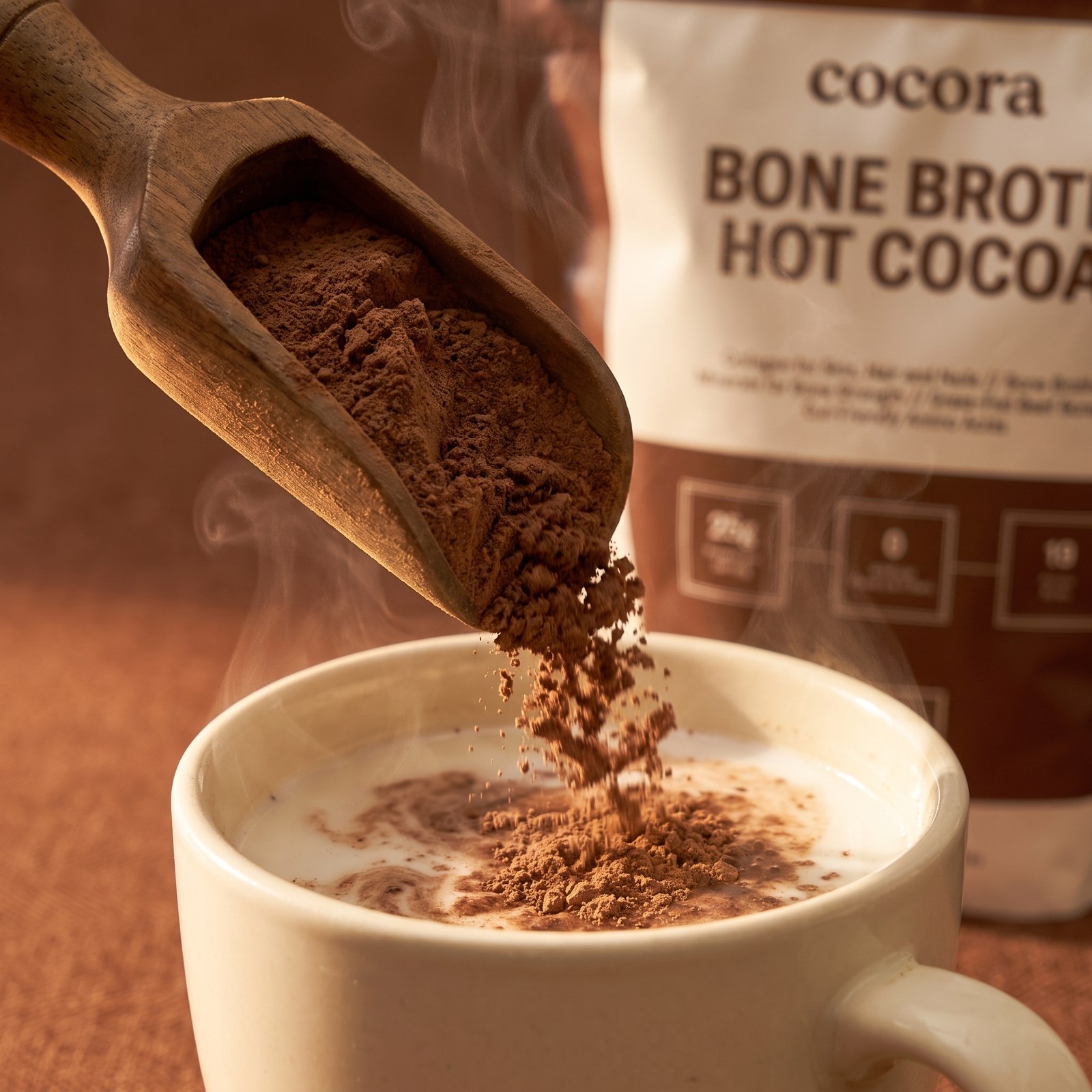 One scoop of Cocora stirred into hot milk
